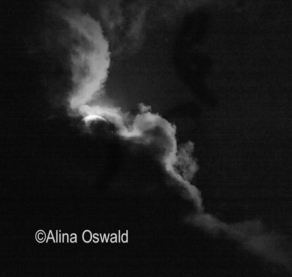 Clouds cover the solar eclipse of August 21, 2017. Photo by Alina Oswald. All Rights Reserved.