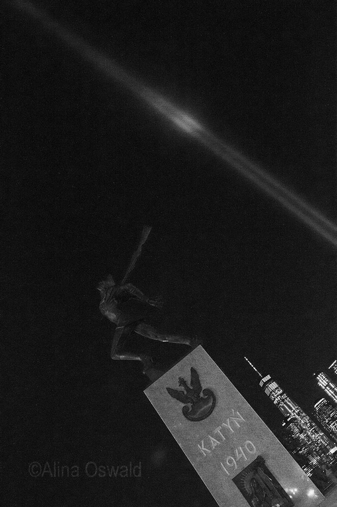 Katyn Memorial and 9/11 Tribute Lights. ©Alina Oswald.