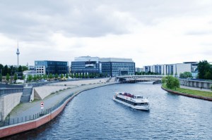 Berlin Cityscape: DB train station, TV Tower, and the Spree River. Copyright 2010 by Alina Oswald. All Rights Reserved.
