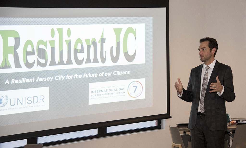 Jersey City Mayor Fulop speaking at Resilient JC launch event. Photos by Alina Oswald. All Rights Reserved. Logo design by Alina Oswald.