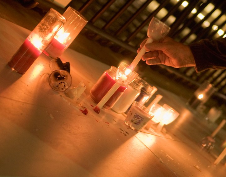 September 11 commemoriations, at night, on Jersey City waterfront.