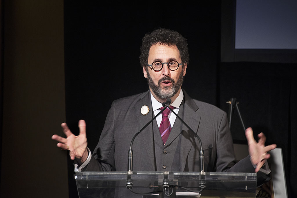 Playwright Tony Kushner receives the Activism and Jewish Culture Award on December 10, 2018, in NYC, at the Worker’s Circle winter benefit.