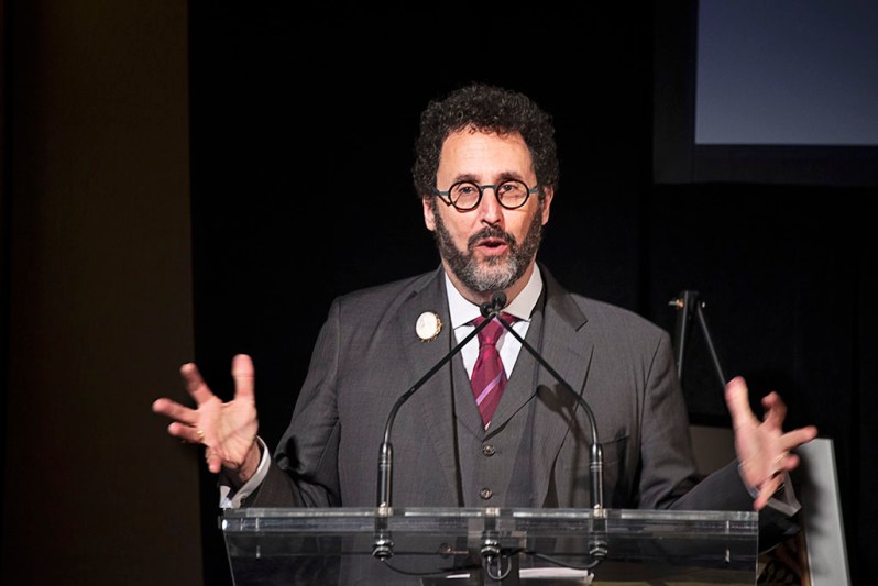 Playwright Tony Kushner receives the Activism and Jewish Culture Award on December 10, 2018, in NYC, at the Worker’s Circle winter benefit.
