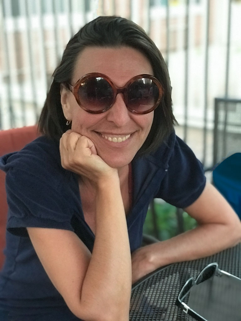 Trying on new glasses.