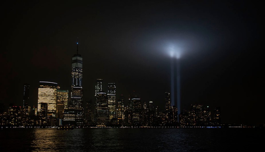 9/11 Tribute Lights in Lower Manhattan. Photo by Alina Oswald.