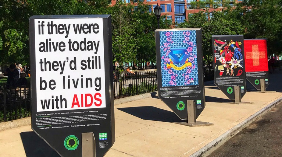 Visual Impact: On Art, AIDS, and Activism, a public art installation displaying eight symbolic AIDS activist artworks, including my favorites, Undetectable and in particular Silence = Death. Photo by Alina Oswald.