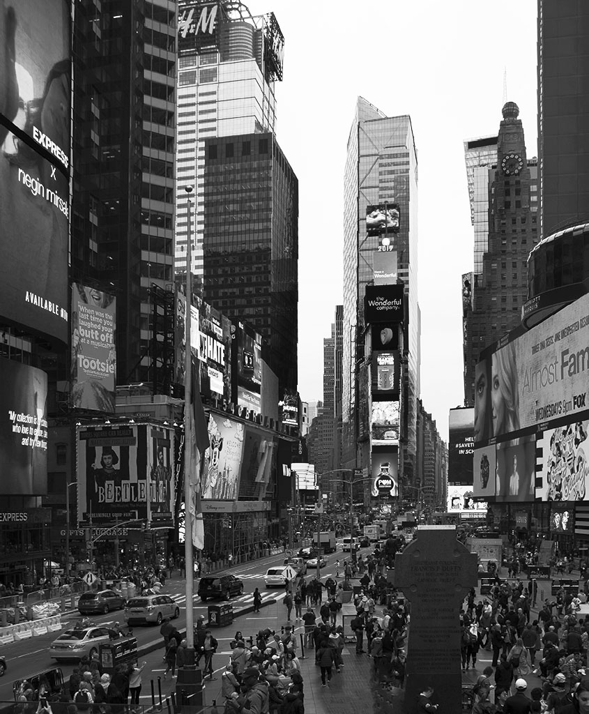 Times Square in black and white. Photo by Alina Oswald. 