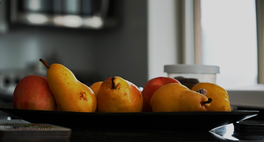 Fruit platter on the kitchen counter. Photo by Alina Oswald.