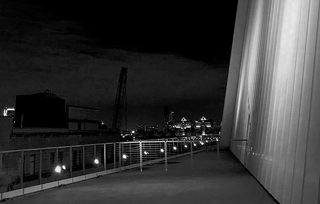 Night Jersey views in black and white, as seen from The Whitney Museum, in NYC. Photo by Alina Oswald.