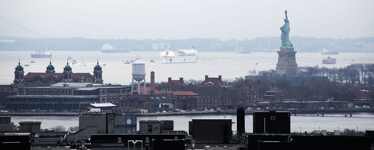 Comfort, the hospital navy ship arrives in NYC for relief with COVID-19. It will take care of non-COVID-19 patients.
