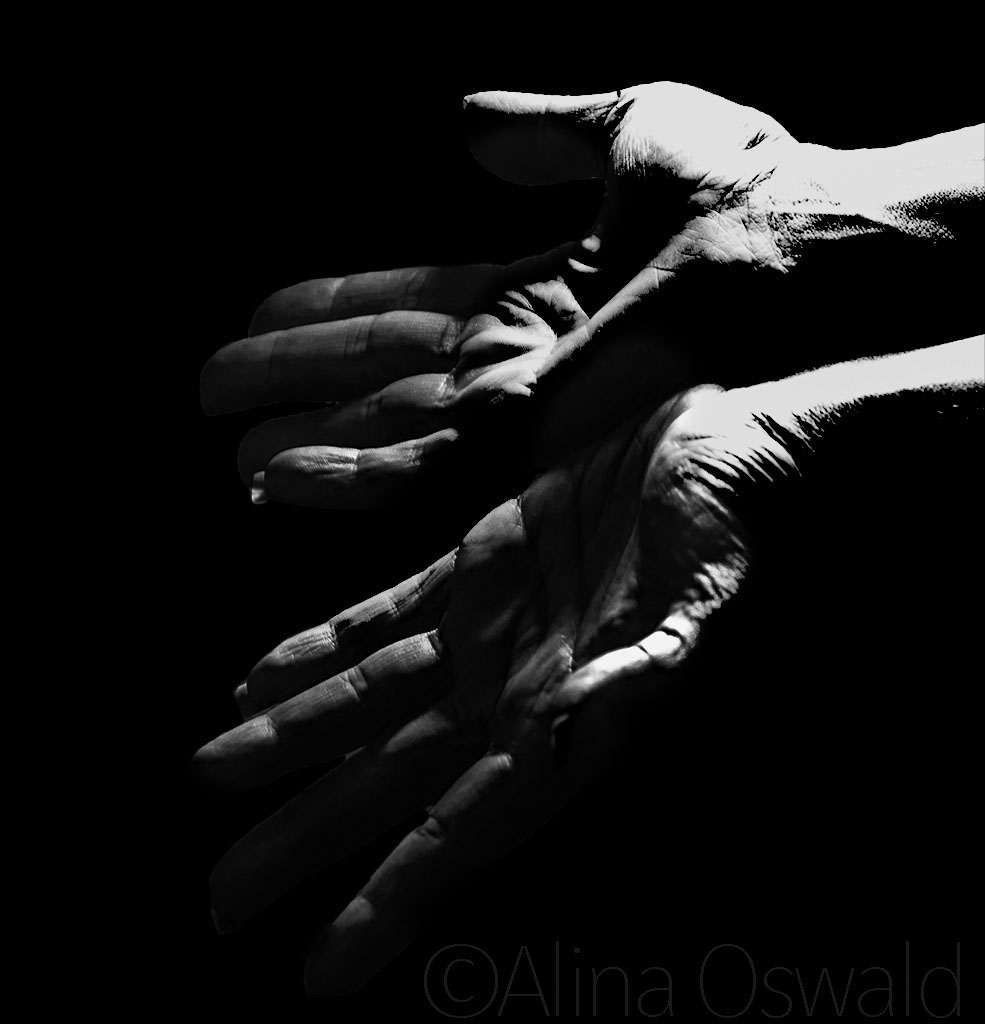 Slipping Through My Fingers. Hand self-portrait in black and white. ©Alina Oswald.
