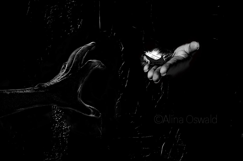 Offering. Hand Self-Portraits in black and white. ©Alina Oswald.