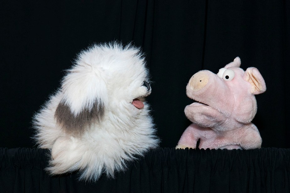 getting ready for Puppetonia show at Symposia Bookstore. Photo ©2015 by Alina Oswald. Symposia bookstore. Hoboken, NJ. 