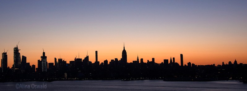 Panoramic view of Manhattan sunrise. ©Alina Oswald. All Rights Reserved.