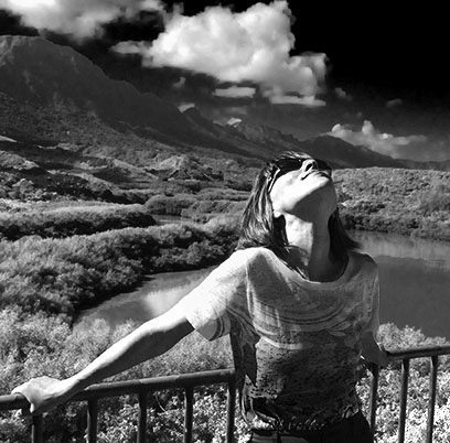 Alina in an Aloha state of mind. b&w.